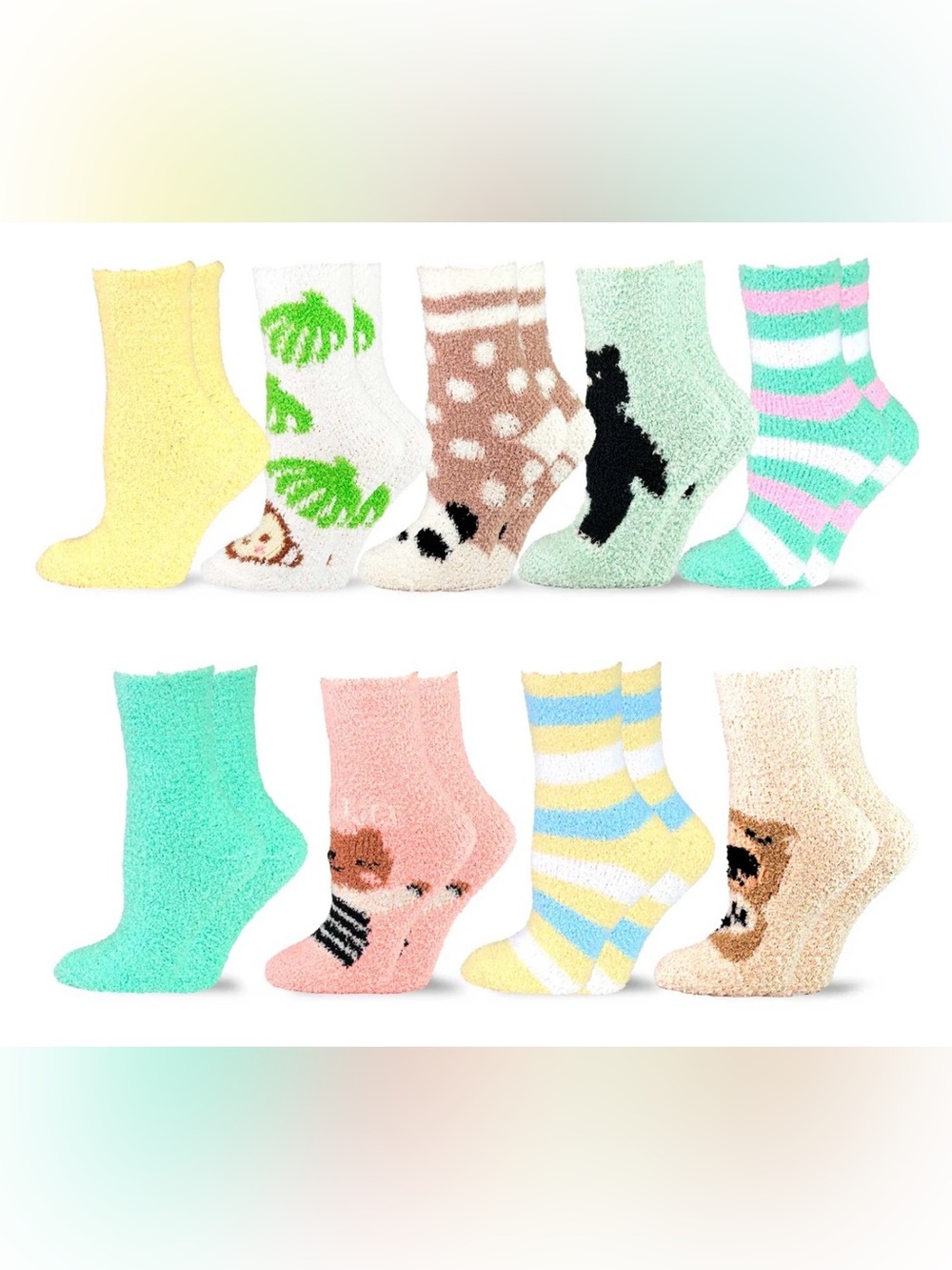 NIB TeeHee Women’s Gift Box 9 Pair of Fuzzy Fun Crew Socks